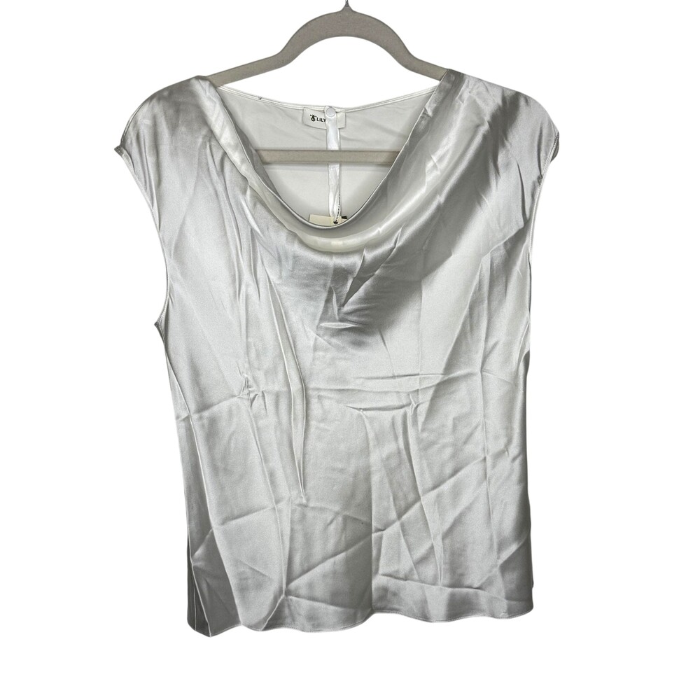 LILYSILK Blouse Womens 4 White 100% Mulberry Silk Cowl Neck Sleeveless Top